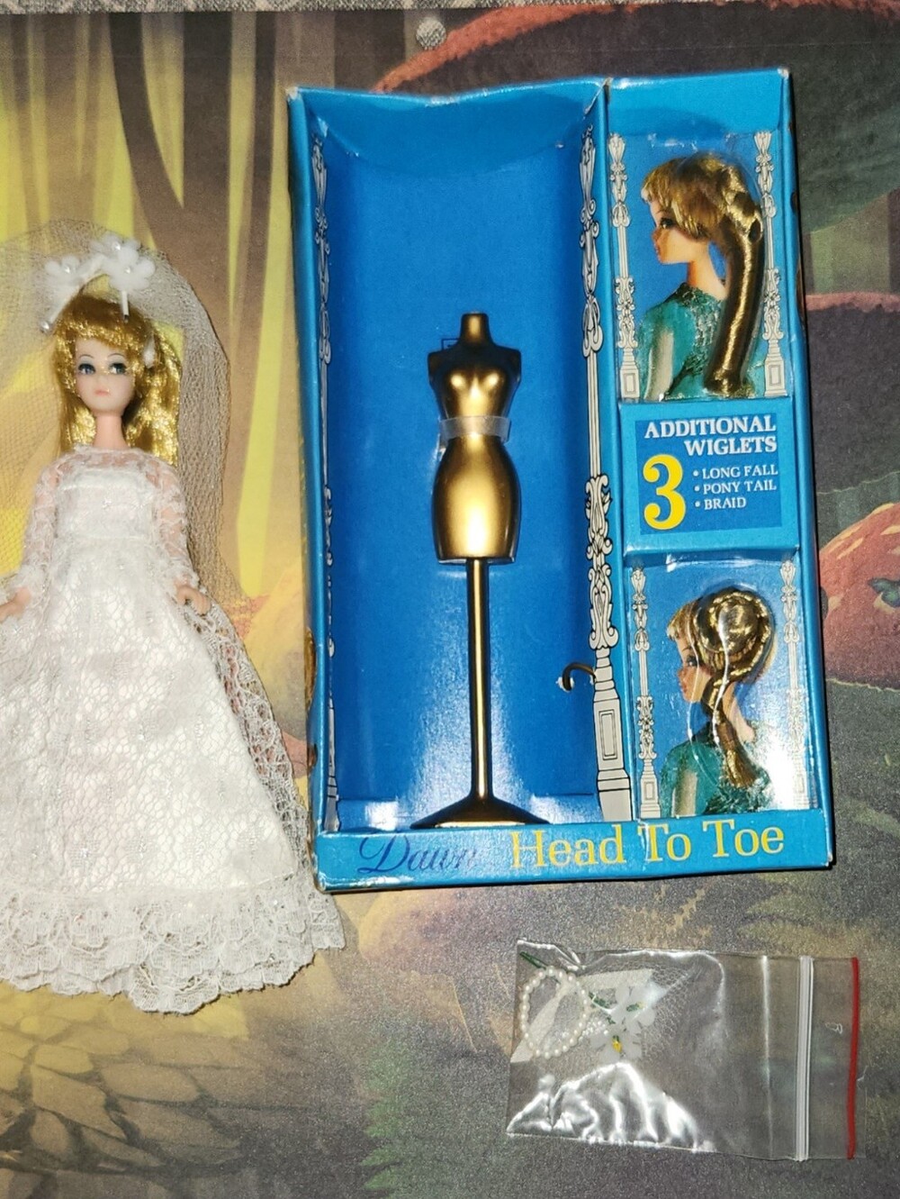 1971 Topper Inc DAWN HEAD TO TOE 3 Wiglets Doll Wedding Dress Gorgeous♡